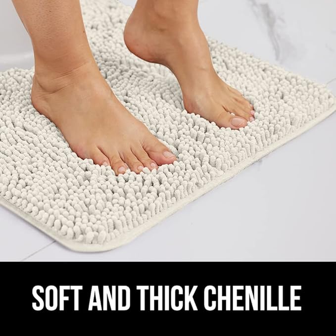 GORILLA GRIP Bath Rug Mat 44x26, Soft Absorbent Chenille, Quick Dry Microfiber Mats, Rubber Backing Washable Shower Floor Rugs, Bathmat Runner, US Designed Bathroom Home Decor Accessories Ivory Cream