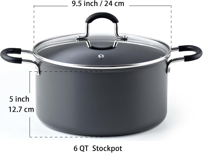 Cook N Home Casserole Dutch Oven Stockpot With Lid Professional Hard Anodized Nonstick 6-Quart , Oven Safe - with Stay-Cool Handles, black