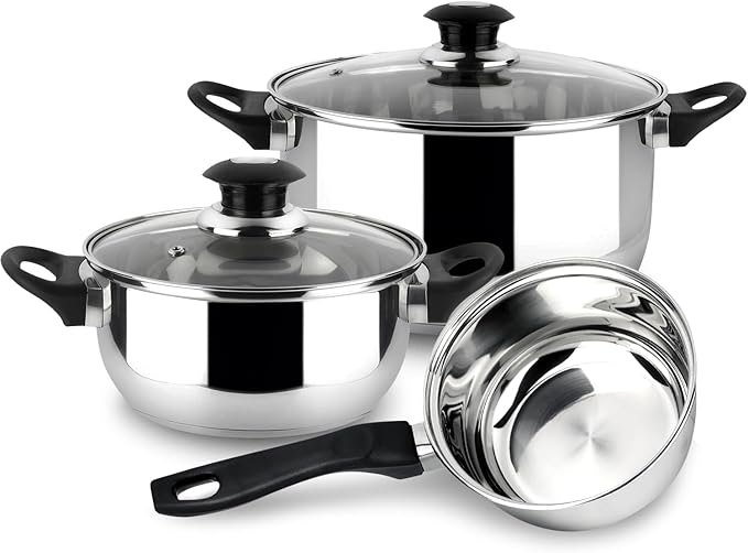 MAGEFESA Family 5-Piece Stainless Steel Cookware Set – Tempered Glass Lids with Steam Vents, Induction-Compatible, Easy to Clean