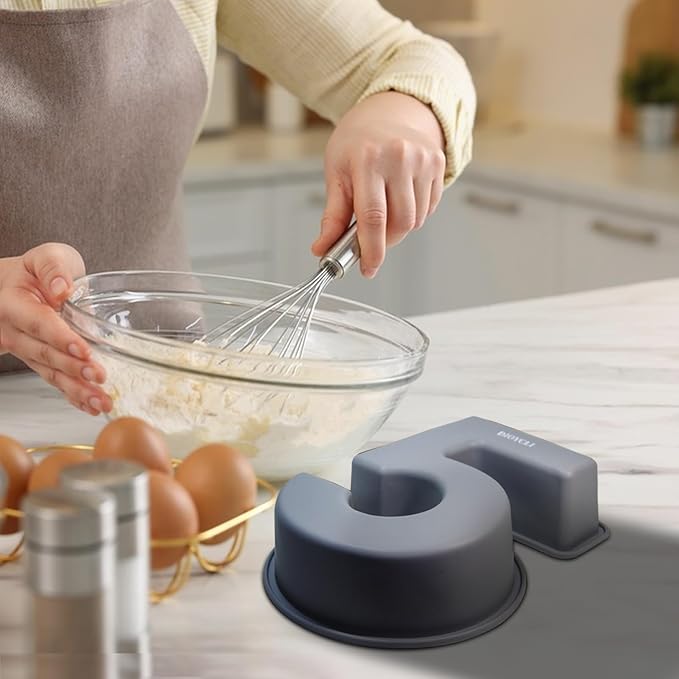 Dioycli Large Number Cake Pans for Baking 3D Cake Silicone Cake Mold DIY Personalized Cake Pan for Birthday and Wedding Anniversary Number 5 Cake Pan of 10 Inch