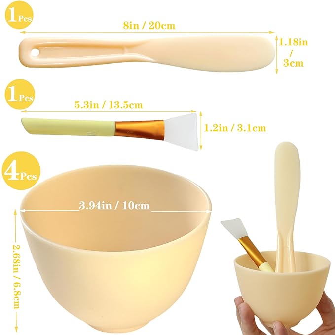 6Pcs Silicone Bowls, Silicone Facial Mask Bowl, DIY Face Mask Mixing Bowl for Home Salon Spa Face Skin Applicator Bowl Esthetician Supplies, Yellow