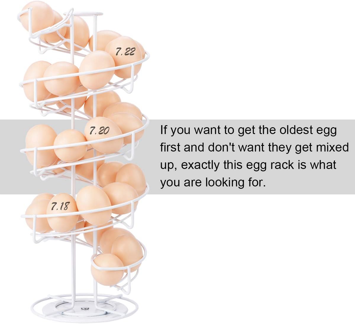 Toplife Spiral Design Metal Egg Skelter Dispenser Rack, Storage Display Rack, White