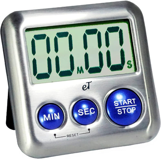 Elegant Digital Kitchen Timer Stainless Steel - Plumberry - Strong Magnetic Back - Kickstand - Loud Alarm - Large Display - Auto Memory - Auto Shut-Off - Model eT-24 (Plumberry) by eTradewinds