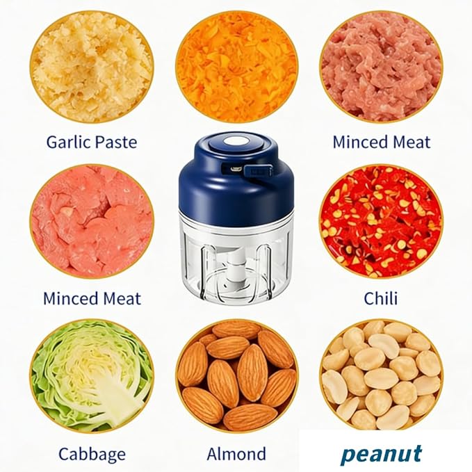 Electric Garlic Chopper, Mini Portable Veggie Chopper, 4/6 Stainless Steel Blades Small Food Processor with USB Rechargeable Wireless, One-Touch Operation for Garlic, Onion & Vegetables (C,Six knives)