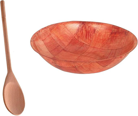 Tiger Chef 8 Inch Woven Wood Salad Bowls. Set Of 3 Bowls With Free Salad Spoon. 8" Snack Popcorn Salad Bowls