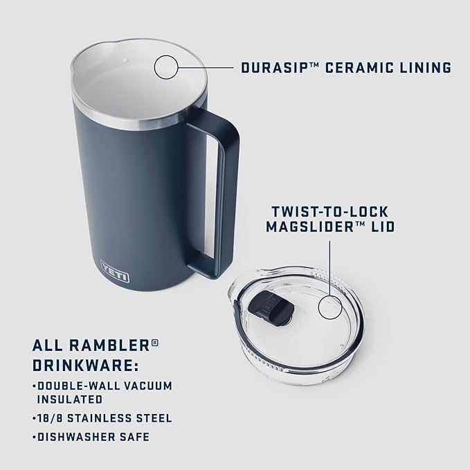 YETI Rambler 64 oz Pitcher, Vacuum Insulated, Stainless Steel with MagSlider Lid, Navy