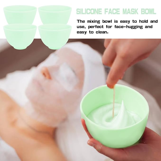 4 Inch Diy Silicone Facial Mask Mixing Bowl, 4 PCS Home Use Microwavable Silicone Facial Mud Bowl for Facial Mask, Mud Mask and Other Skincare Products, Cosmetic Beauty Tool for Home Salon,Green