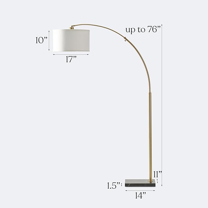 Brightech Logan Arc Floor Lamp, Bright Standing Lamp for Living Rooms, Offices & Bedrooms, Modern Living Room Décor, Tall Hanging Floor Lamp for Reading and More – Gold/Brass