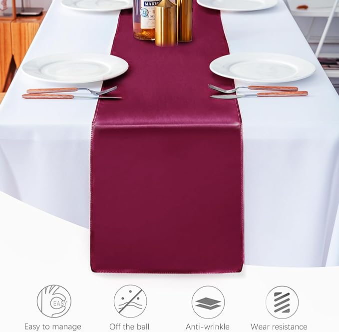 20 Pack Satin Table Runner 12 X 108 Inch Silk Table Runner for Party,Wedding, Birthday, Banquets,Decoration(Burgundy)