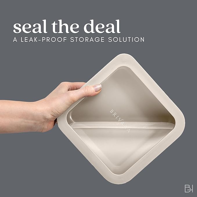 Ceramic Coated Glass Food Storage Container | No PTFE, PFOA, PFAS, and BPA | Reusable Non Toxic Meal Prep Container with Glass Lid | Easy To Store | 3 Cup Rectangle [Crema]