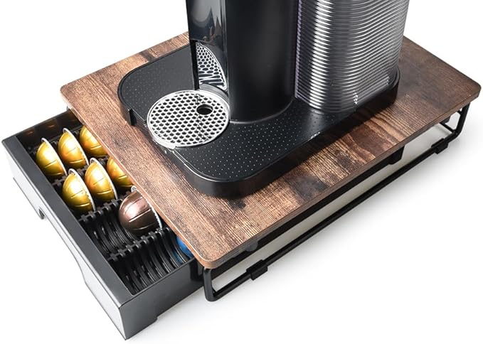 EVERIE Wooden Coffee Pod Storage Drawer Holder Compatible with Nespresso Vertuoline Capsules, Rustic Brown, NP01-WD01