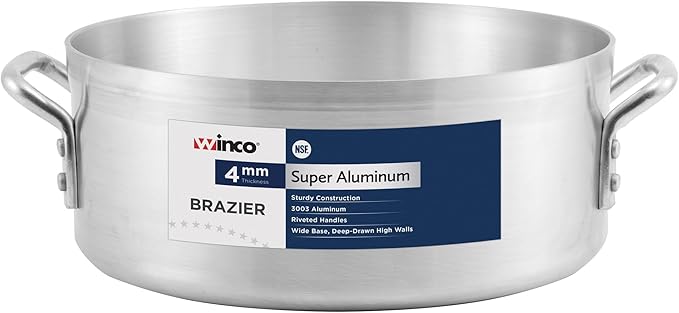 Winco USA Super Aluminum Braizer, Heavy Weight, 18 Quart, Aluminum