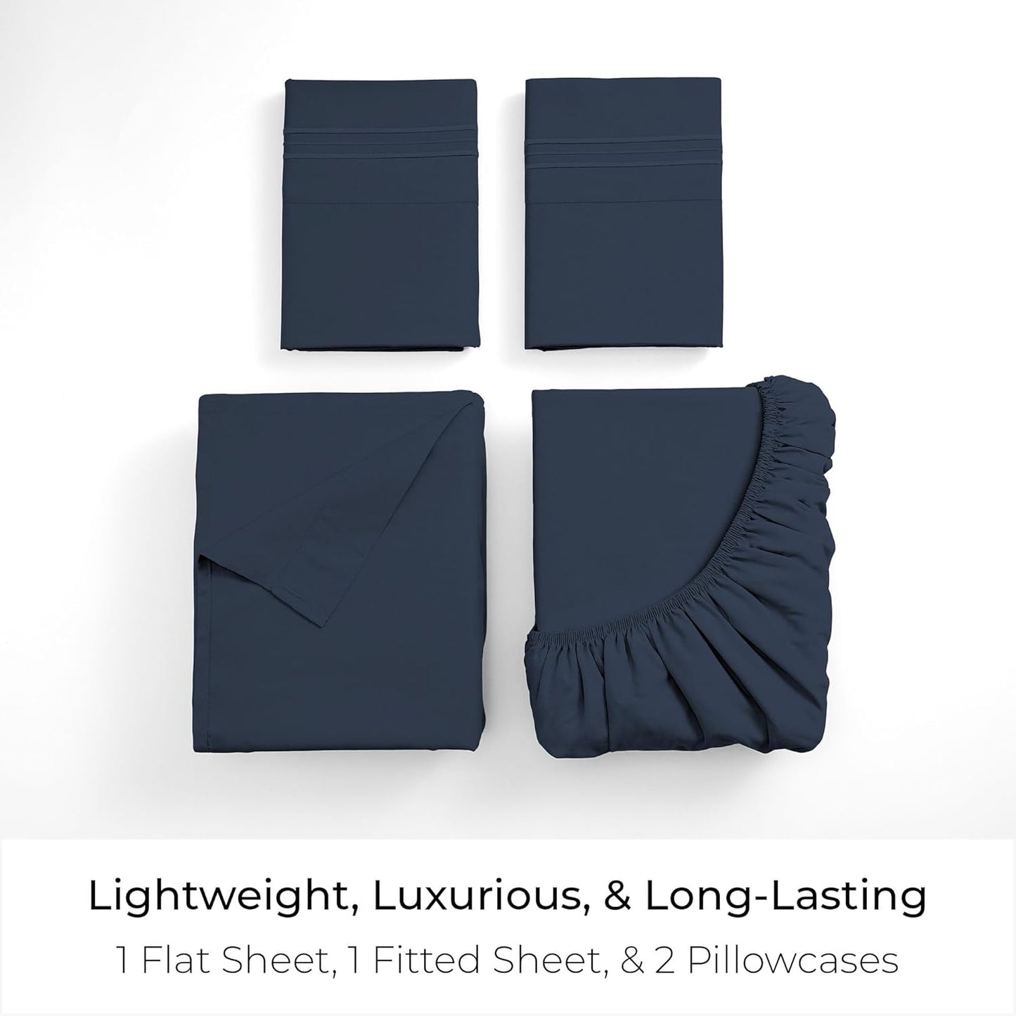 Mellanni Full Sheets Set - 4 PC Iconic Collection Bedding - Hotel Luxury, Extra Soft, Cooling Bed Sheets - Wrinkle, Fade, Stain Resistant (Full, Navy Blue)