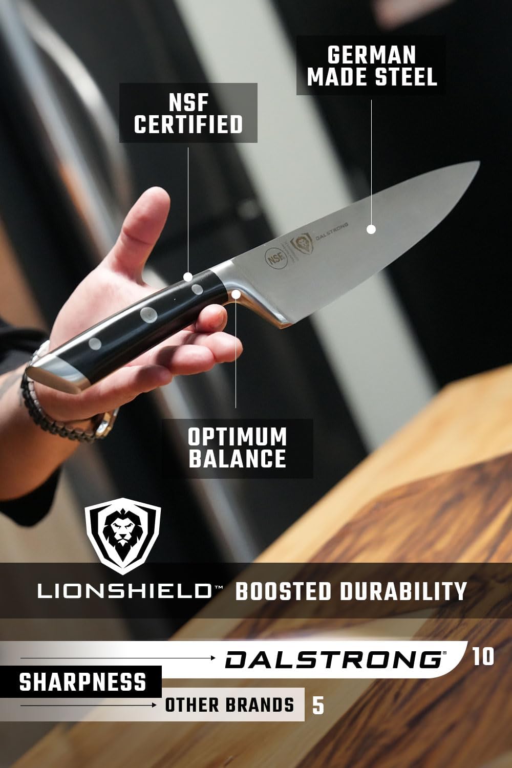 DALSTRONG Gladiator Series Elite-18pc Stainless Steel Knife Set with Block-High Carbon German Steel-Acacia Wood Block-Gift Knife Set w/Black Handles - NSF Certified