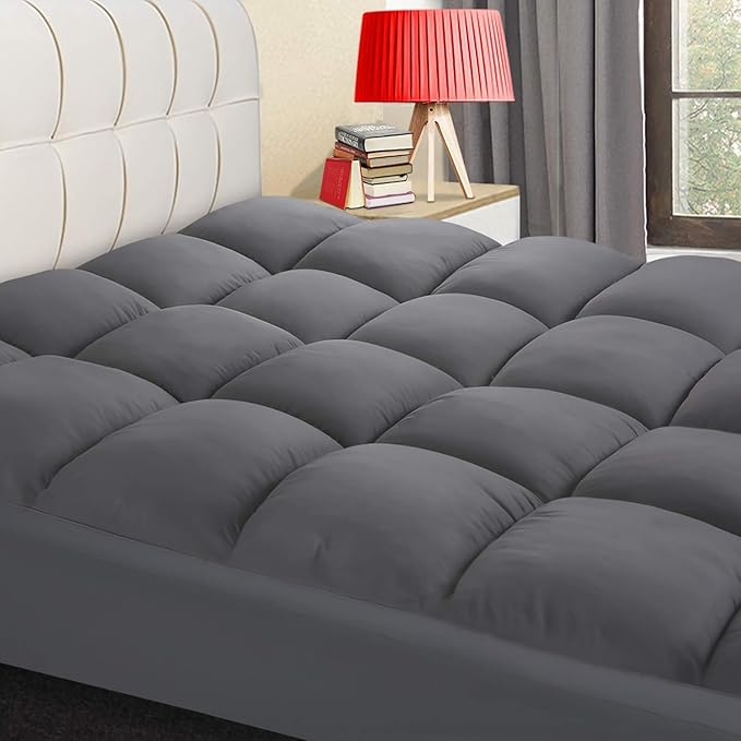 COONP Twin XL Mattress Topper, Extra Thick Pillowtop, Cooling Plush Mattress Pad Cover Bed Topper Protector with 8-21 Inch Deep Pocket (Grey, Twin XL)