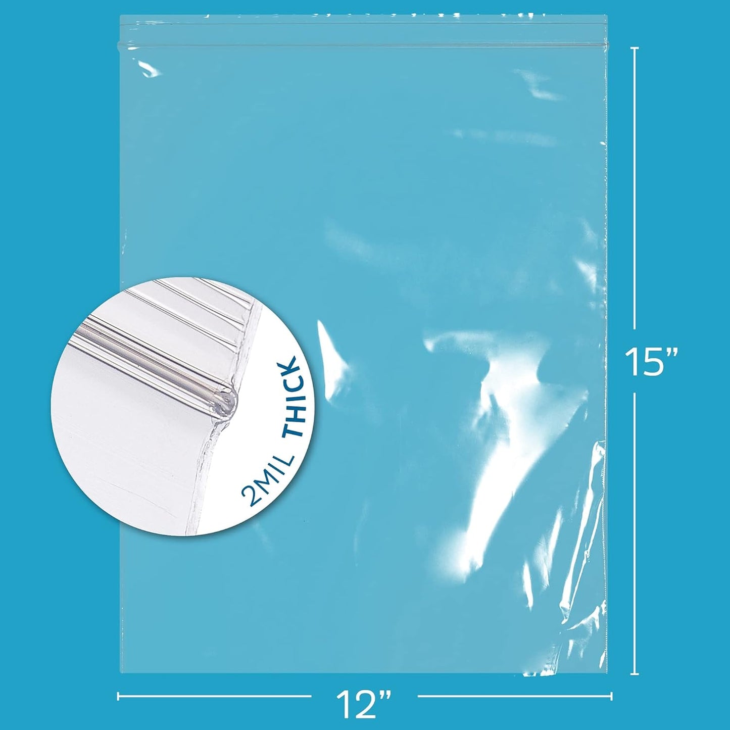 GPI Pack of 500, 12" X 15" Clear Plastic Reclosable Zip Bags - Bulk 2 Mil Thick Strong & Durable Poly Baggies with Resealable Zip Top Lock for Travel, Storage, Packaging & Shipping