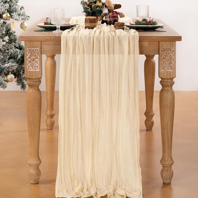 MLMC Beige Cheesecloth Table Runner 10ft Cream Rustic Gauze Cheese Cloth Table Runner 35x120 Inches Sheer Cloth Centerpiece for Wedding Baby Bridal Shower Christmas Home Decor