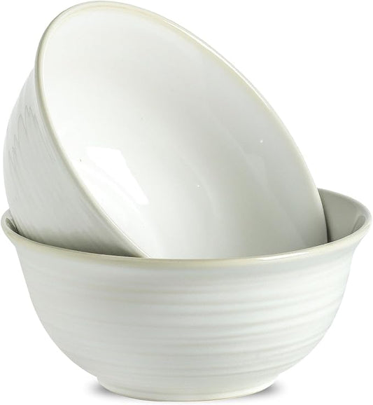 Hasense Serving Bowls, 9 Inch Ceramic Salad Bowls for Kitchen, 84 Ounce Mixing Bowl for Soup Pho Pasta Popcorn, Dishwasher & Microwave Safe, Set of 2(Clay-Infused White)