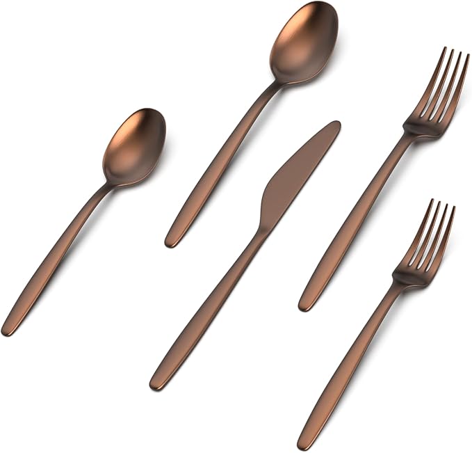 JazzUpCo Tia Flatware non toxic 18/10 stainless steel dishwasher safe (Matte Rose Gold, 8 Person Set (40 Pieces))