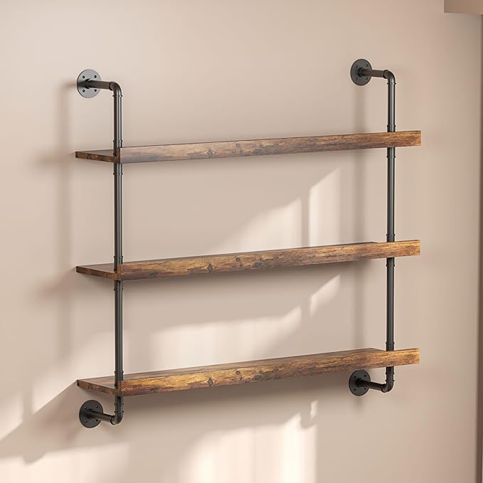 3-Tier Wall Mounted Wine Rack with LED,Liquor Bottles Floating Shelves Display Storage Organizer for Home Bar Dining Room Kitchen (23.6" W x 47.2" H x 8.6" D)