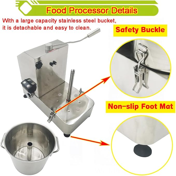 12L Commercial Food Processor Stainless Steel Electric Meat Vegetable Chopper Multifunctional Food Cutter Meat Grinder Meatball Beater 2000W Blender for Fruit Vegetable Grains Garlic