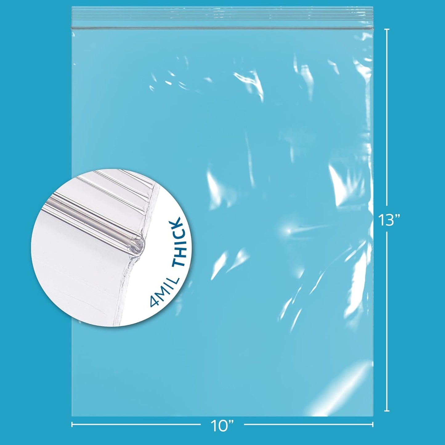 GPI - 10" x 13" - Bulk Pack of 100, 4 Mil Thick, Heavy Duty, Clear Plastic Reclosable Freezer Zip Bags, Strong & Durable Poly Baggies with Resealable Zipper Top Lock.