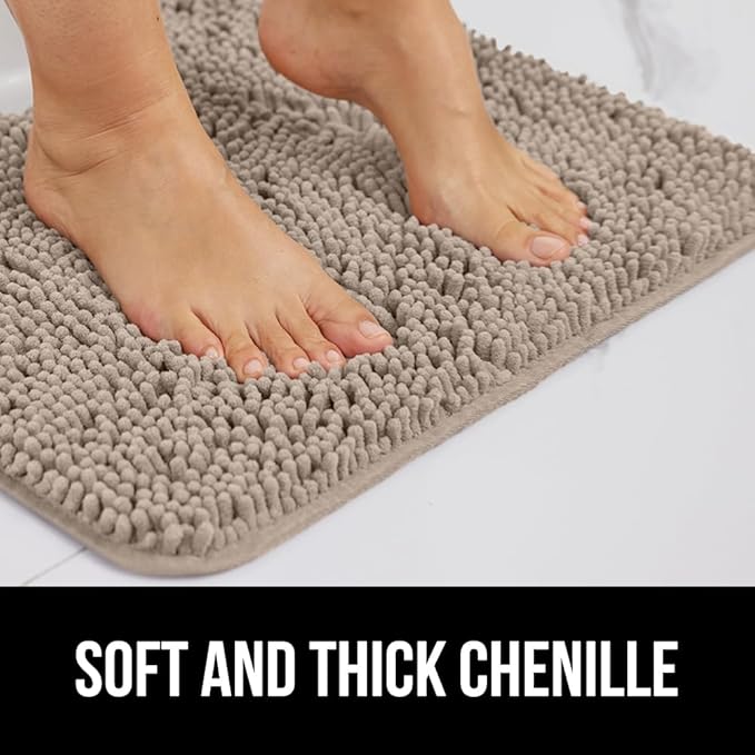 GORILLA GRIP Bath Rug Mat 70x24, Thick Absorbent Chenille, Quick Dry Microfiber Mats, Rubber Backing Washable Shower Floor Rugs, Bathmat Runner, US Designed Bathroom Home Decor Accessories Gray Beige