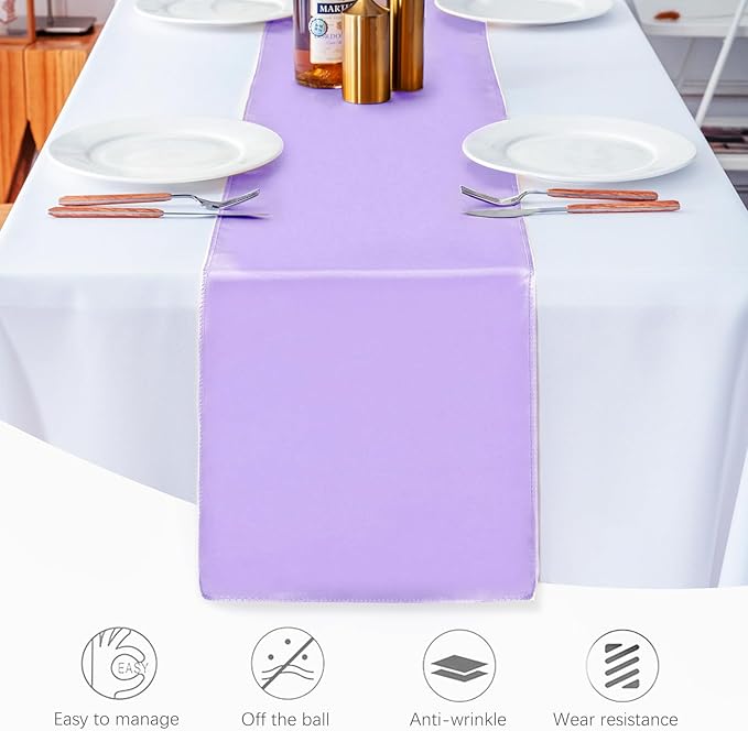 20 Pack Satin Table Runner 12 X 108 Inch Silk Table Runner for Party,Wedding, Birthday, Banquets,Decoration(Lavender)