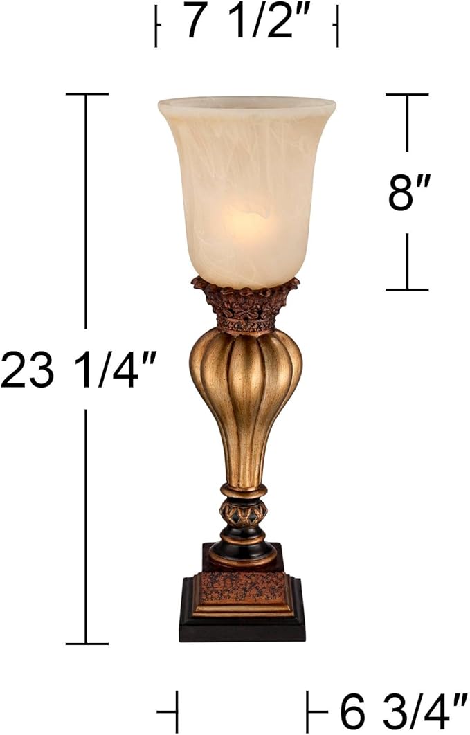 Regency Hill Sattley Traditional Uplight Accent Table Lamps 23 1/4" High Set of 2 Light Gold Alabaster Glass Shade Decor for Living Room Bedroom House Bedside Nightstand Home Office Family
