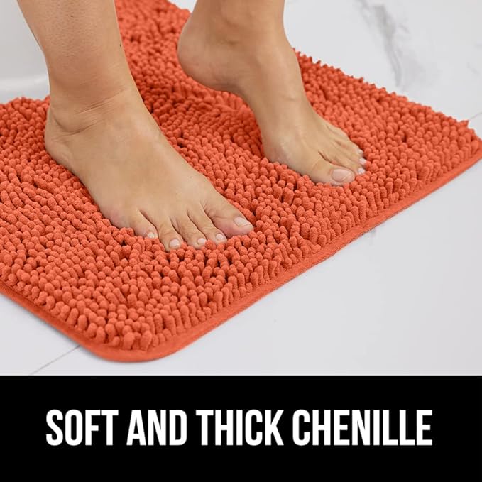 GORILLA GRIP Bath Rug Mat, Thick Soft Absorbent Chenille, Quick Dry Microfiber Mats, Rubber Backing Washable Shower Floor Rugs, US Designed Bathroom Bathmat Home Decor Accessories, 24x17, Coral