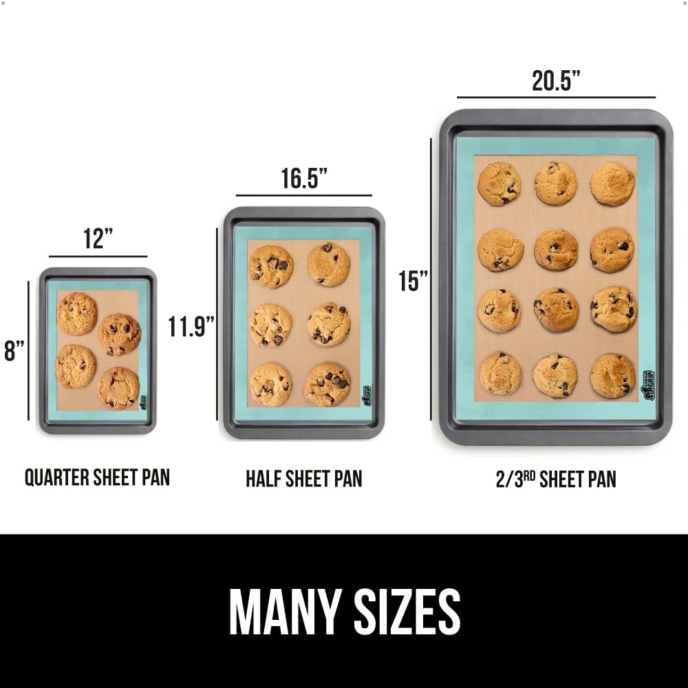 GORILLA GRIP Reusable Nonstick Silicone Baking Mat, 2 Pack, 16.5x11.87, BPA-Free Oven Safe Food Liner, For Cookie Sheets, No Mess Easy Clean Pastry Mats, Kitchen Essential, Half Sheet Size, Mint