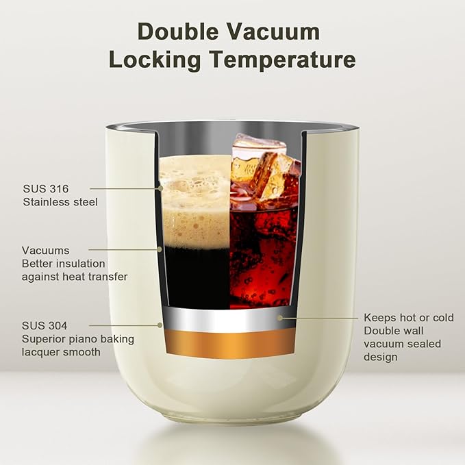 OTE Coffee Cup Travel Mug 12 OZ Leakproof, Keep Ice & Hot Personal Coffee Cup, 350 ML Vacuum Insulated Tumbler, BPA-Free Stainless Steel, Reusable Coffee Cups, Beige
