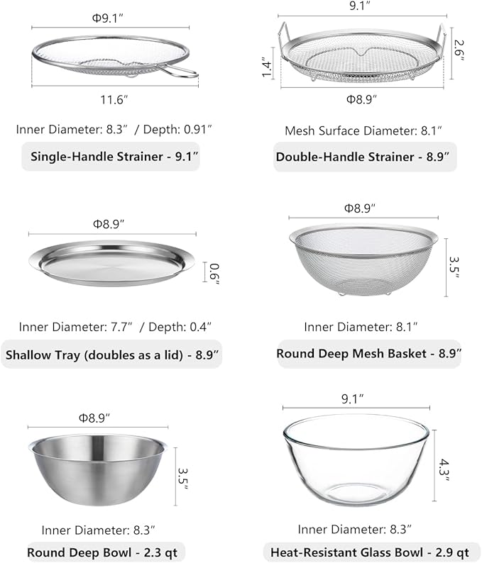 SHIMOYAMA Stainless Steel Bowl & Plate 6-Pcs, Mixing Bowls with Lid, Borosilicate Glass Nesting Bowls for Whisking, Mixing, Kneading, Kitchen Gadgets
