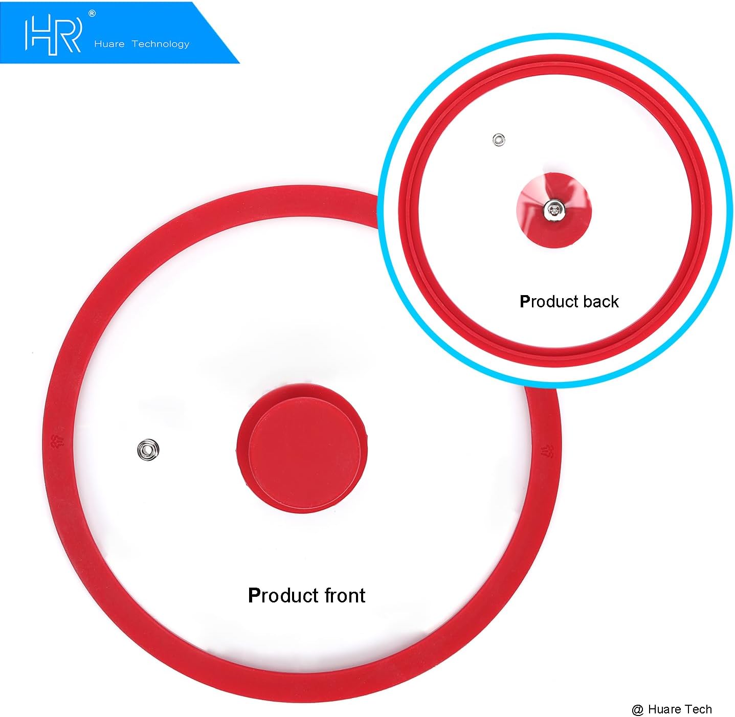 Silicon Glass Lid for Pot,Pan,Skillet Fits 11"(28CM) Cookware Silicon lid Dishwasher Safe, Replacement Lid Vented Tempered Glass with Heat Resistant Silicone Rim By HR Huare Technology, Red,1 Pack
