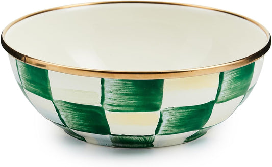 MACKENZIE-CHILDS Enamel Everyday Bowl, Serving Bowl for Entertaining, Extra Small, Green-and-White Emerald Check