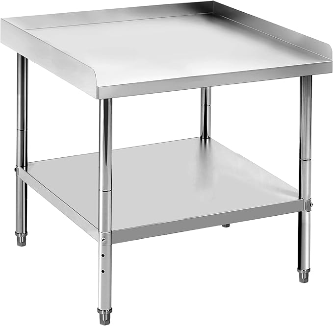 30x30x30 in Stainless Steel Equipment Grill Stand Table 400 LBS Capacity NSF Certified with Adjustable Legs, 2 in Edge Baffle, for Hotel, Home, Commercial Restaurant Kitchen