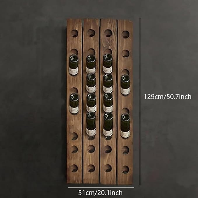 Wall Mounted riddling Wine Rack,Wooden Vertical Wine Rack Holder,Rustic Wine Storage Racks Organizer,Holds 16 Bottles,for Dining Rooms,Kitchens,Bars(20.1" W x 50.7" H, Walnut)