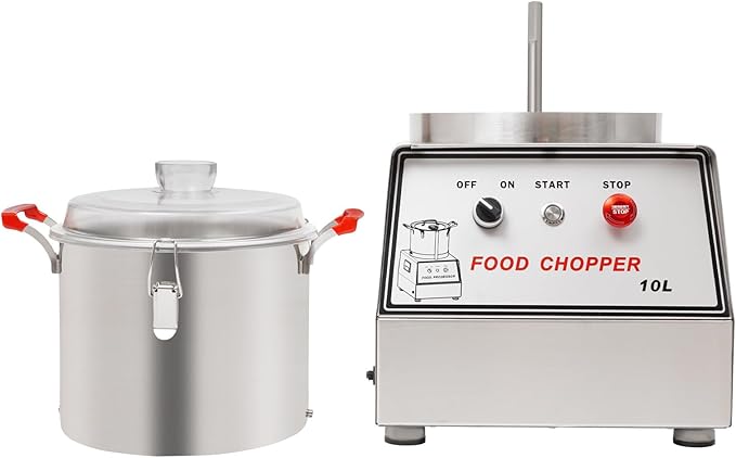 Commercial Food Processor 1100W 110V Electric Food Chopping Machine 10L/2.64Gal Stainless Steel Food Processor with Handles and Clear Lid for Restaurant Cafeteria, Silver