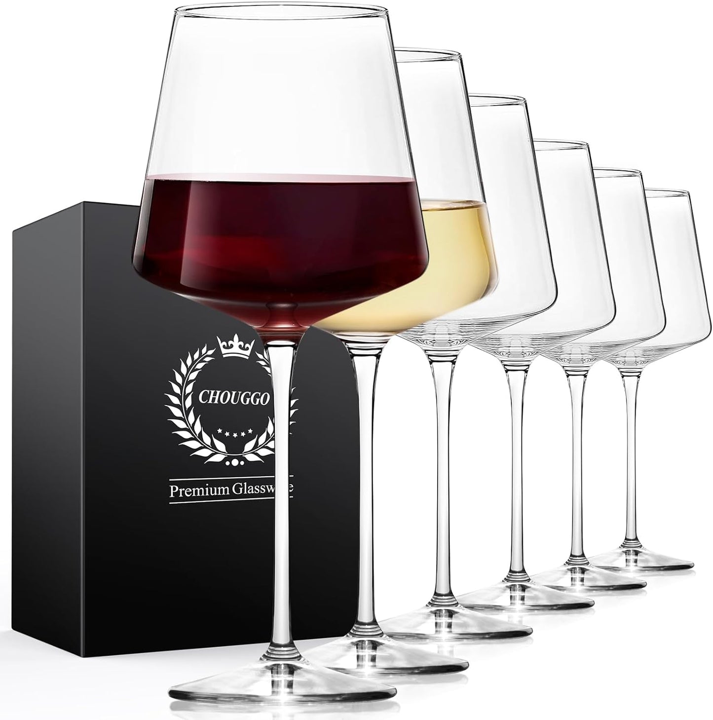Chouggo 21Oz Wine Glasses Set of 6, Premium Crystal Large White Wine or Red Wine Glasses, Hand Blown Tall Long Stem Wine Glass - Gifts for Women, Men, Wedding, Anniversary, Christmas, Birthday