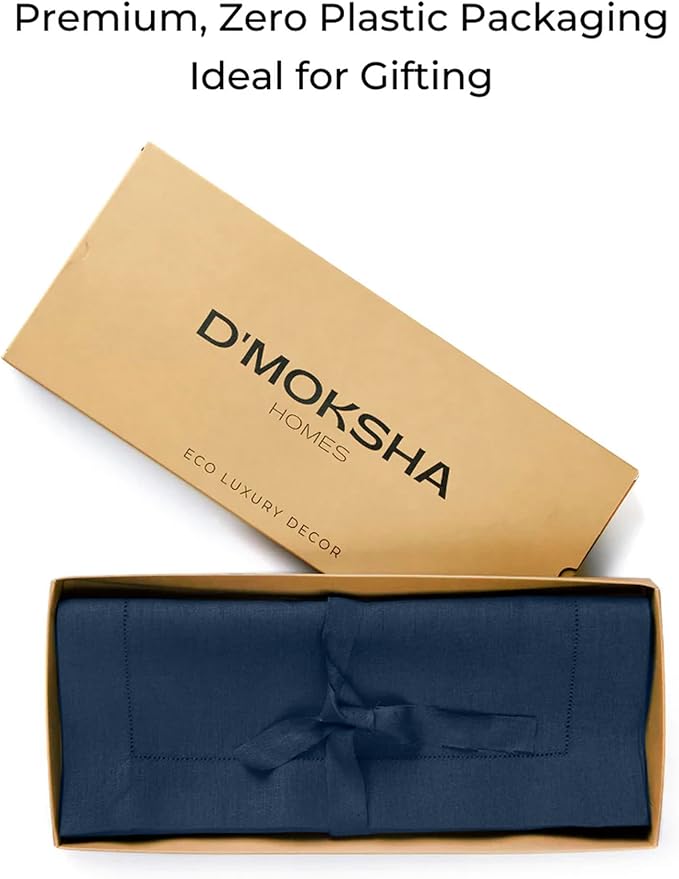 D'Moksha Homes Linen Navy Blue Table Runner 60 Inches - Classic Hemstitch, 100% Pure Linen Coffee Table Runner 14 x 60 Inch Ideal for Dresser Tables - Winter, Christmas, Holiday, New Year