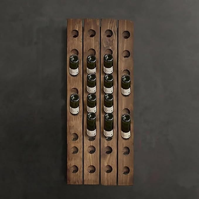 Wall Mounted riddling Wine Rack,Wooden Vertical Wine Rack Holder,Rustic Wine Storage Racks Organizer,Holds 16 Bottles,for Dining Rooms,Kitchens,Bars(20.1" W x 50.7" H, Walnut)