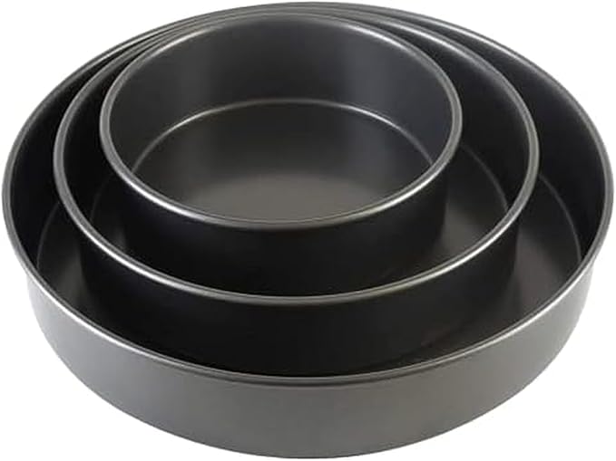 Chicago Metallic Professional 3-Piece Round Cake Pan Set of 6, 8, 10 inch Premium Nonstick Bakeware, Heavy-Weight Carbon Steel for Even Baking, Perfect for Layer Cakes