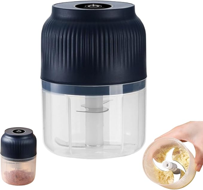 Electric Garlic Chopper Mini Portable, Mini Electric Chopper Food Choppers, Cordless One-Touch Portable Veggie Choppers, 2/3/4/6 Blades Cordless Food Processor for Fruits Vegetables (C-Blue)