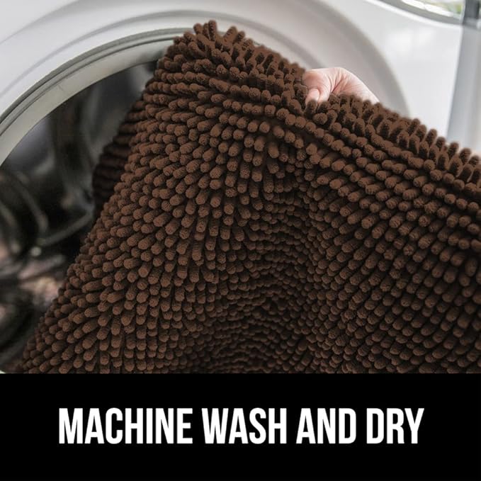 GORILLA GRIP Bath Rug Mat 48x24, Thick Soft Absorbent Chenille, Quick Dry Microfiber Mats, Rubber Backing Washable Shower Floor Rugs, Bathmat Runner, US Designed Bathroom Home Decor Accessories Brown