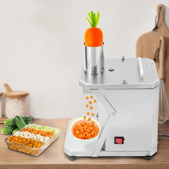 Commercial Vegetable Dicer – 200W Electric Automatic Chopper with 3 Interchangeable 304 Stainless Blades, for Restaurants & Hotels