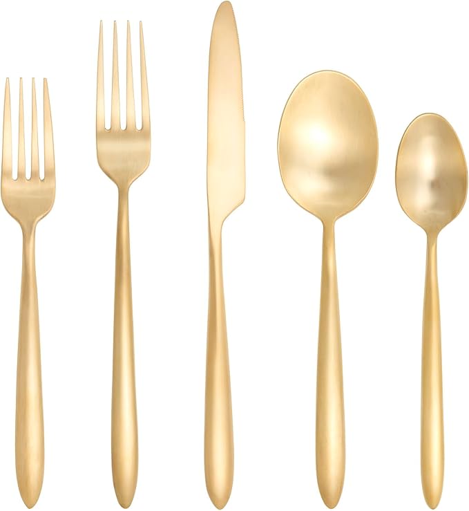 Fortessa Velo Brushed Flatware Set, 20-Piece, Brushed Gold