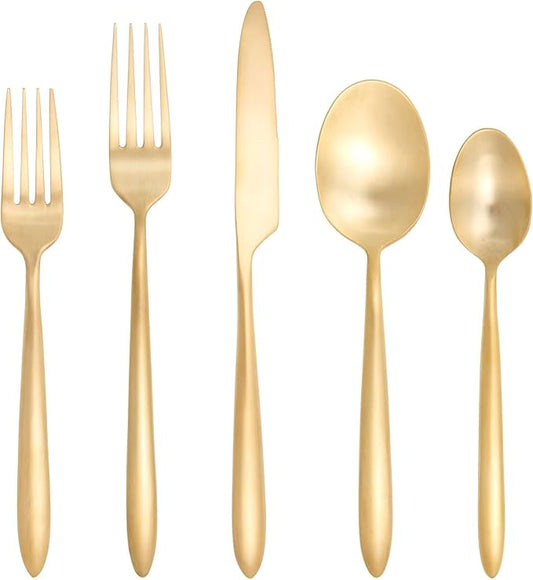 Fortessa Velo Brushed Flatware Set, 20-Piece, Brushed Gold