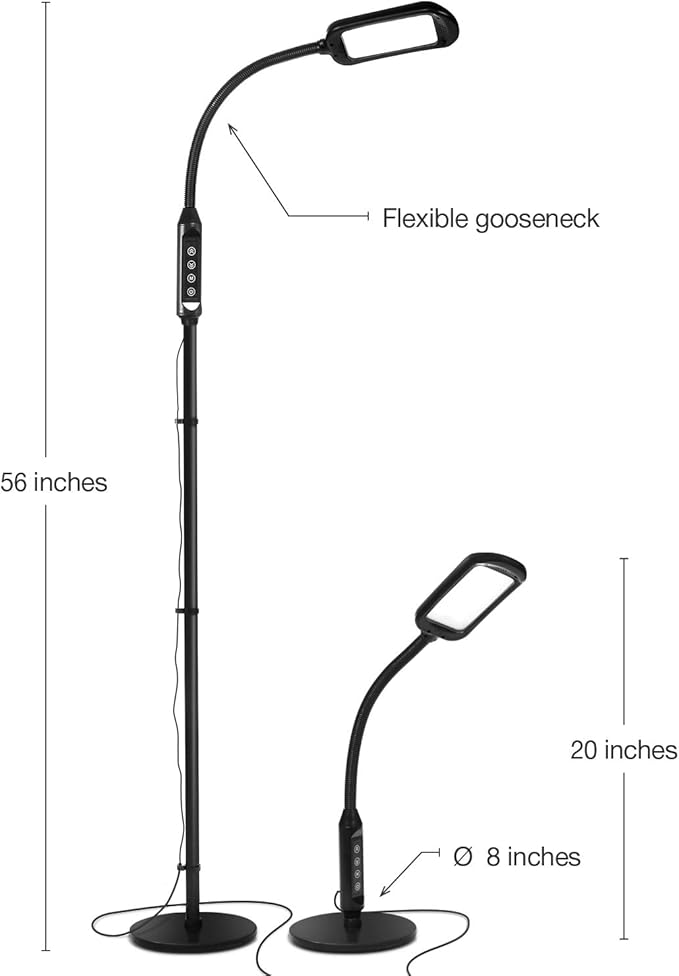 Brightech Litespan 2-in-1 LED Floor & Desk Lamp, Adjustable Height, Shades, Neck, Esthetician Light for Lashes, Portable Gooseneck Standing Lamp for Living Room, Dorm, Table
