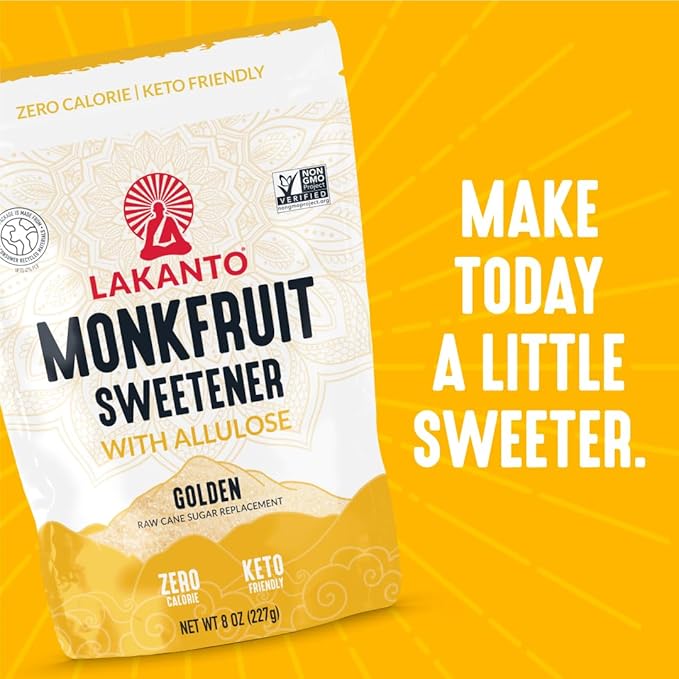 Lakanto Golden Monk Fruit Sweetener With Allulose, Raw Cane Sugar Substitute, Monk Fruit Extract, Raw Sugar Replacement for Baking, Coffee & Tea, Gluten Free, Low Carb, Non GMO, Keto, 8 OZ Bag