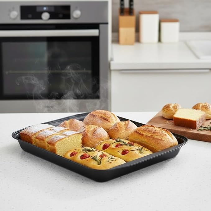 Black Large Rectangular Baking Pan Carbon Steel Non-stick Cake Mold Oven Baking Pan (Size: 16 inches long x 11 inches wide x 2 inches high)